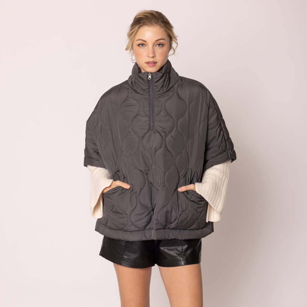 Quilted Cape Poncho Jacket : IVY / O/S