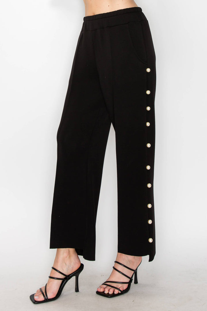 Farrah Scuba Pearl Pant: Black / XS