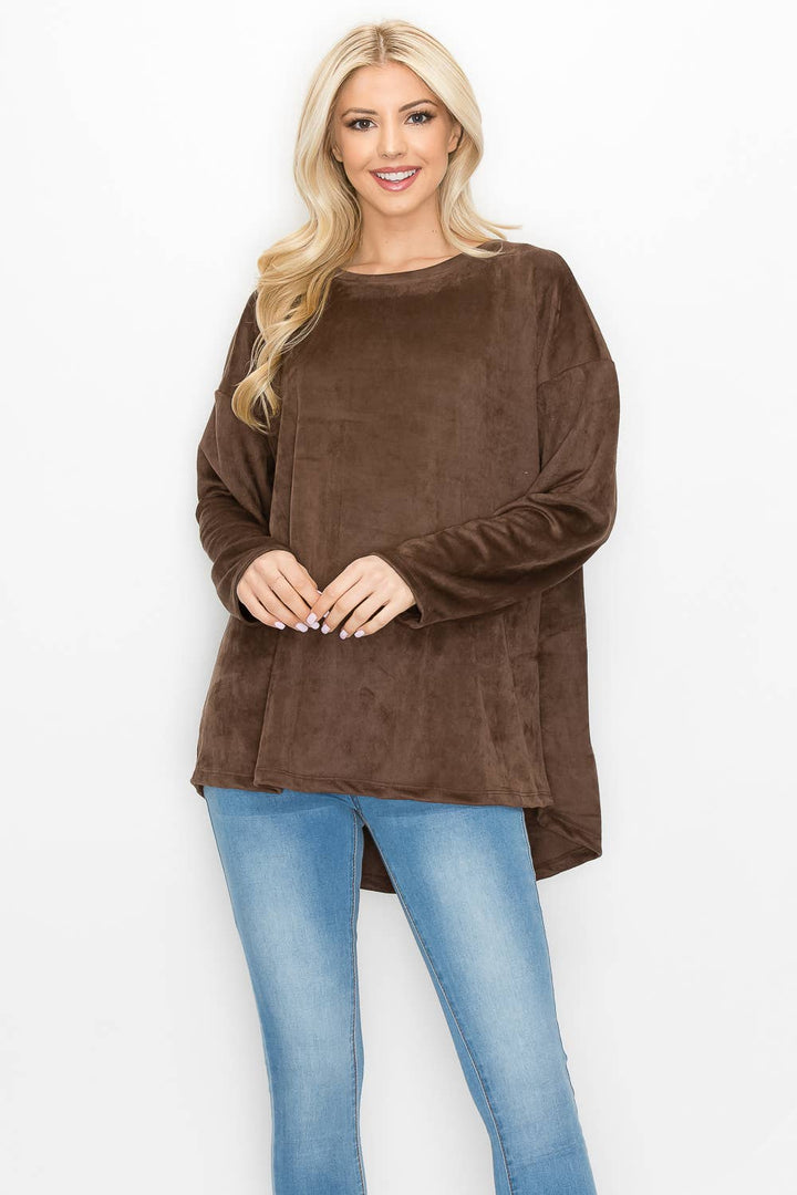 Adi Stretch Suede Top: UMBER / S / A5418