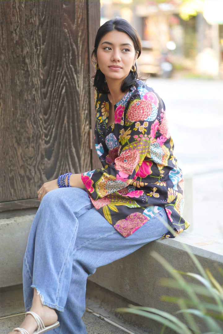 Beau Cotton Tunic: Black Multi / M