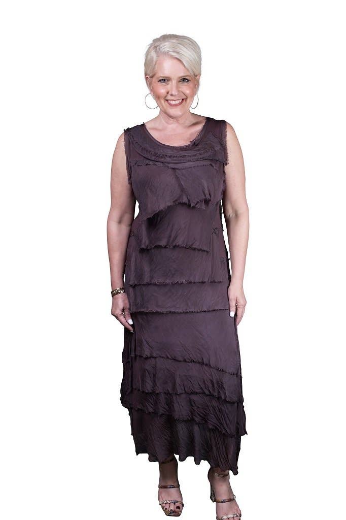 Aleena Silk Maxi Ruffle Dress (DT215):Black