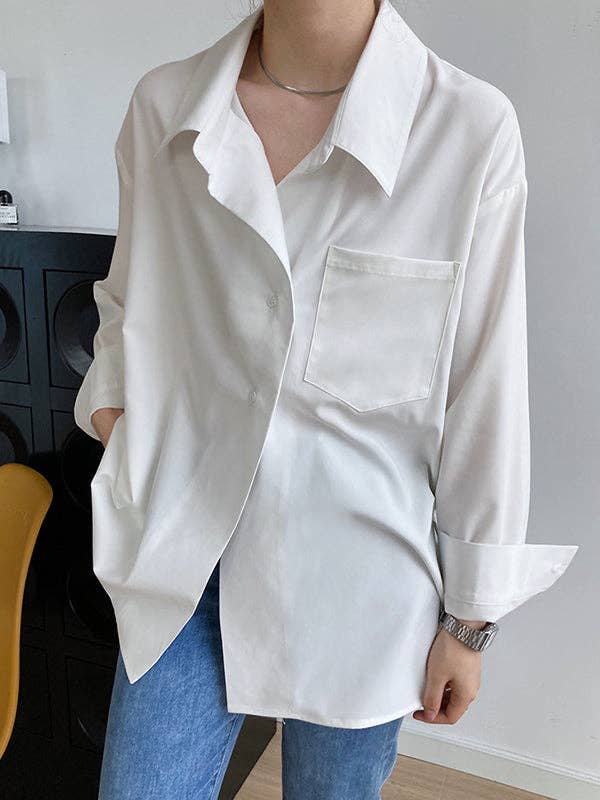 Buttoned Back Blouses: WHITE / L