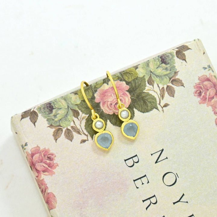 Jazlyn Earring  - Pearl/Aqua Chalcedony