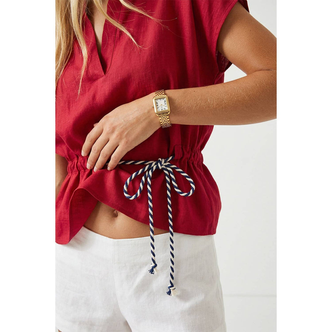 Rope Tie Waist Top: Taupe / M