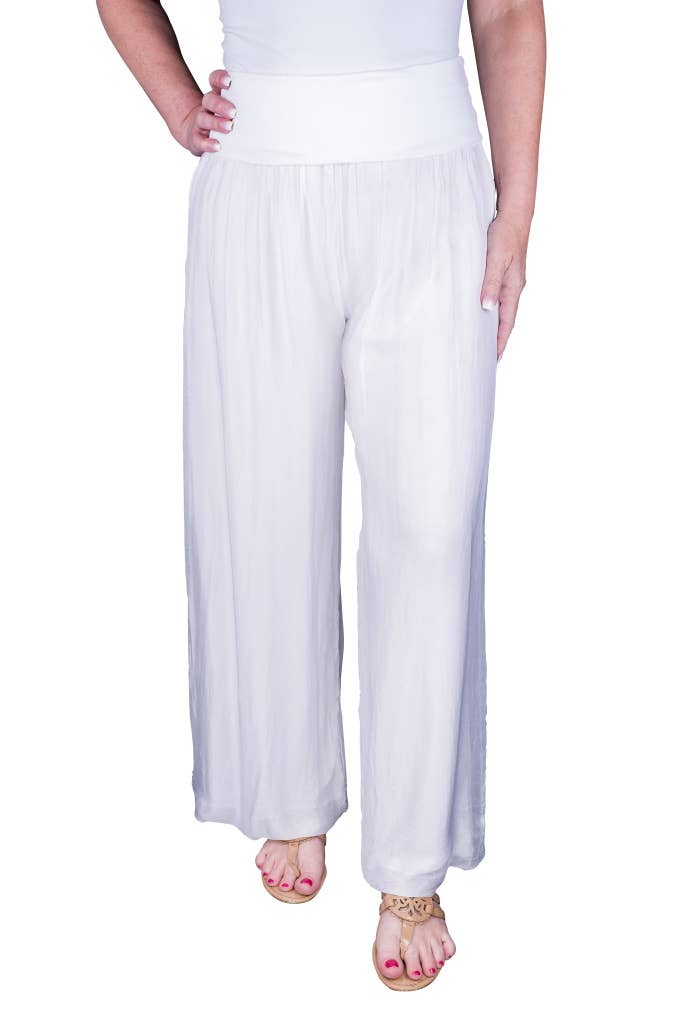 Foldover Waist Silk Pant (PL203):Navy