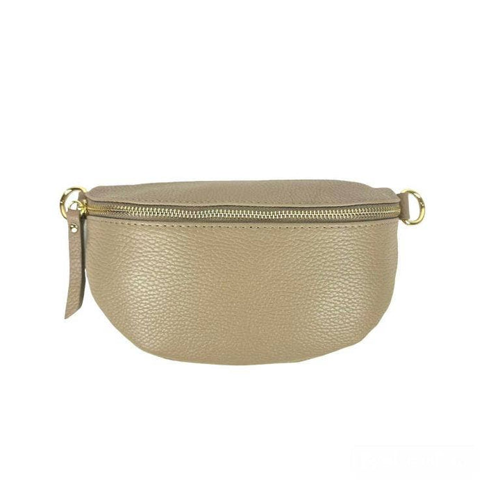 Italian Leather Waist Bag with Zipper: Taupe