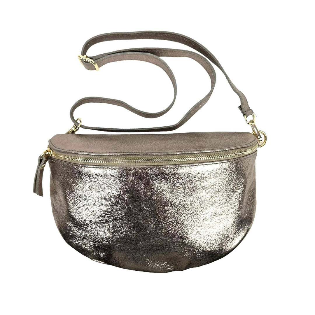 Metallic Italian Leather Waist Bag: Gold