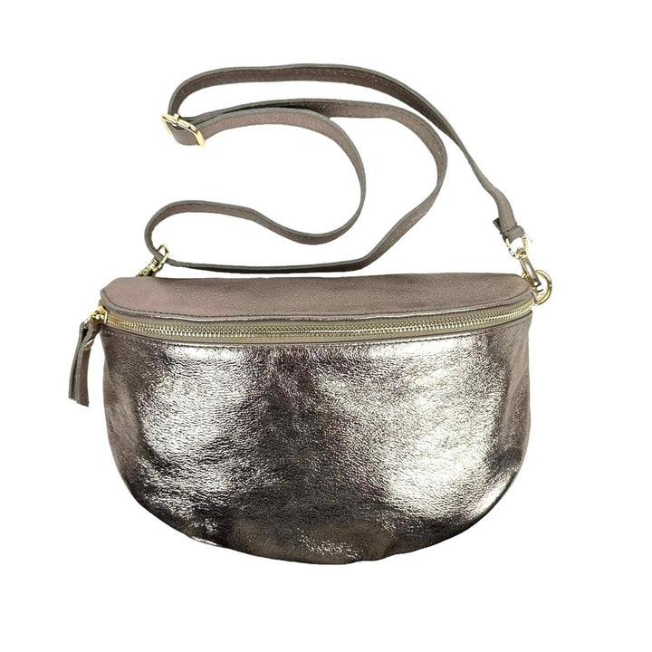 Metallic Italian Leather Waist Bag: Gold