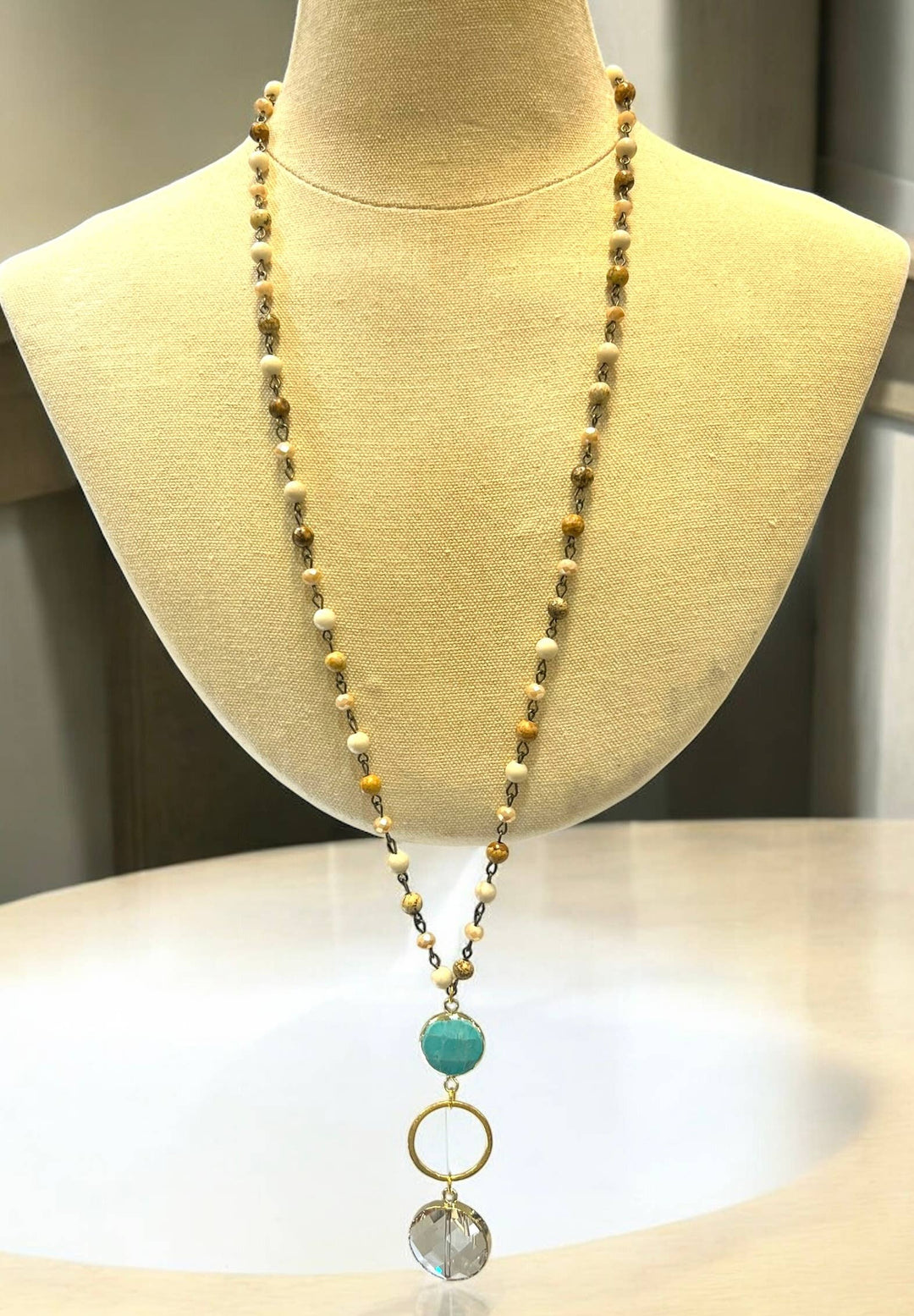 Gold & Jasper Neck with TQ /Gold Pendant