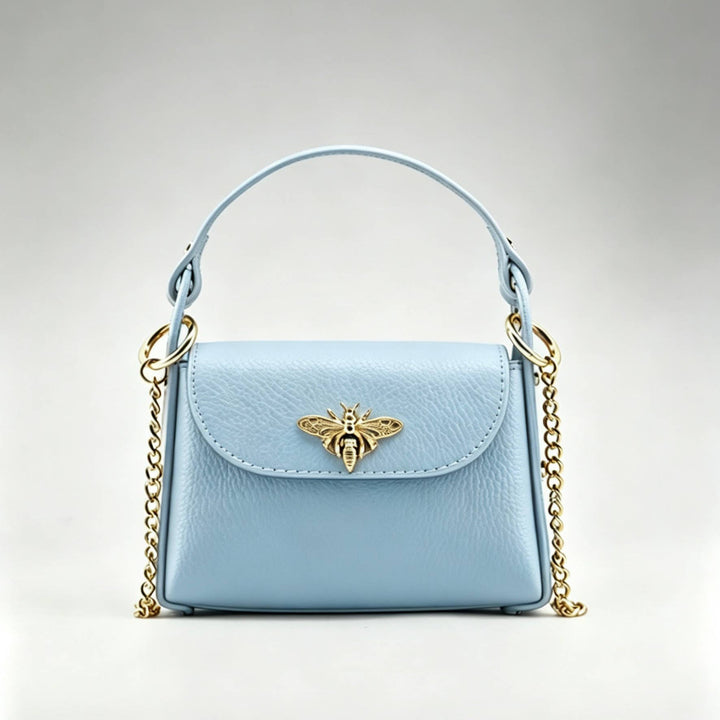 Mini Leather  Bag with Bee Clasp: Nero