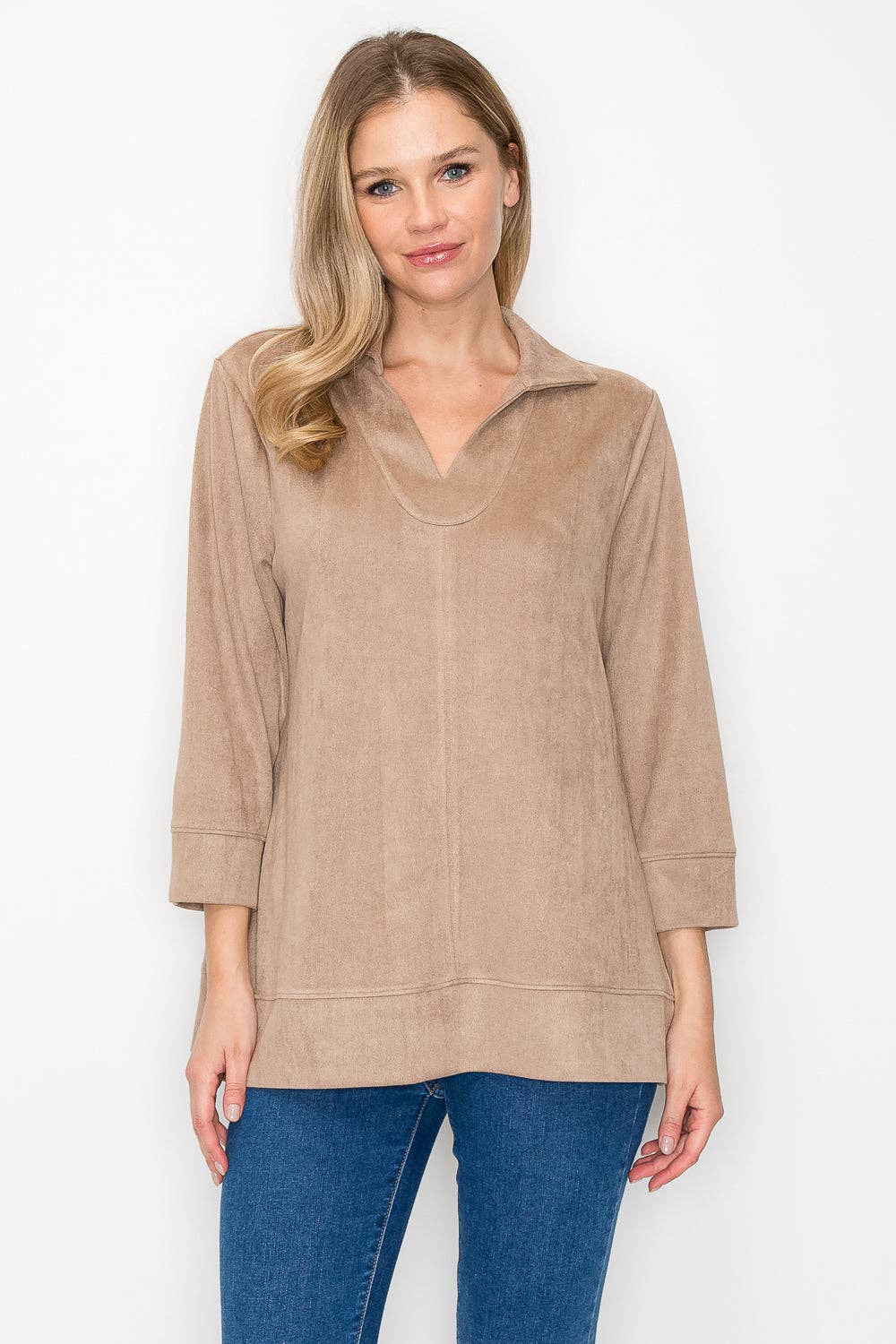 Addison Stretch Suede Top: Khaki / XS / 53063A