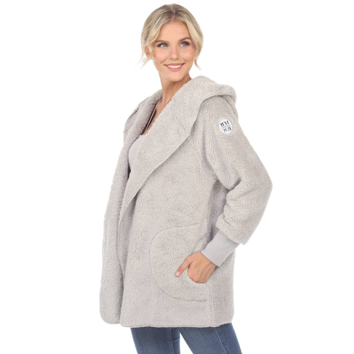Plush Hooded Cardigan with Pockets: Purple / S/M