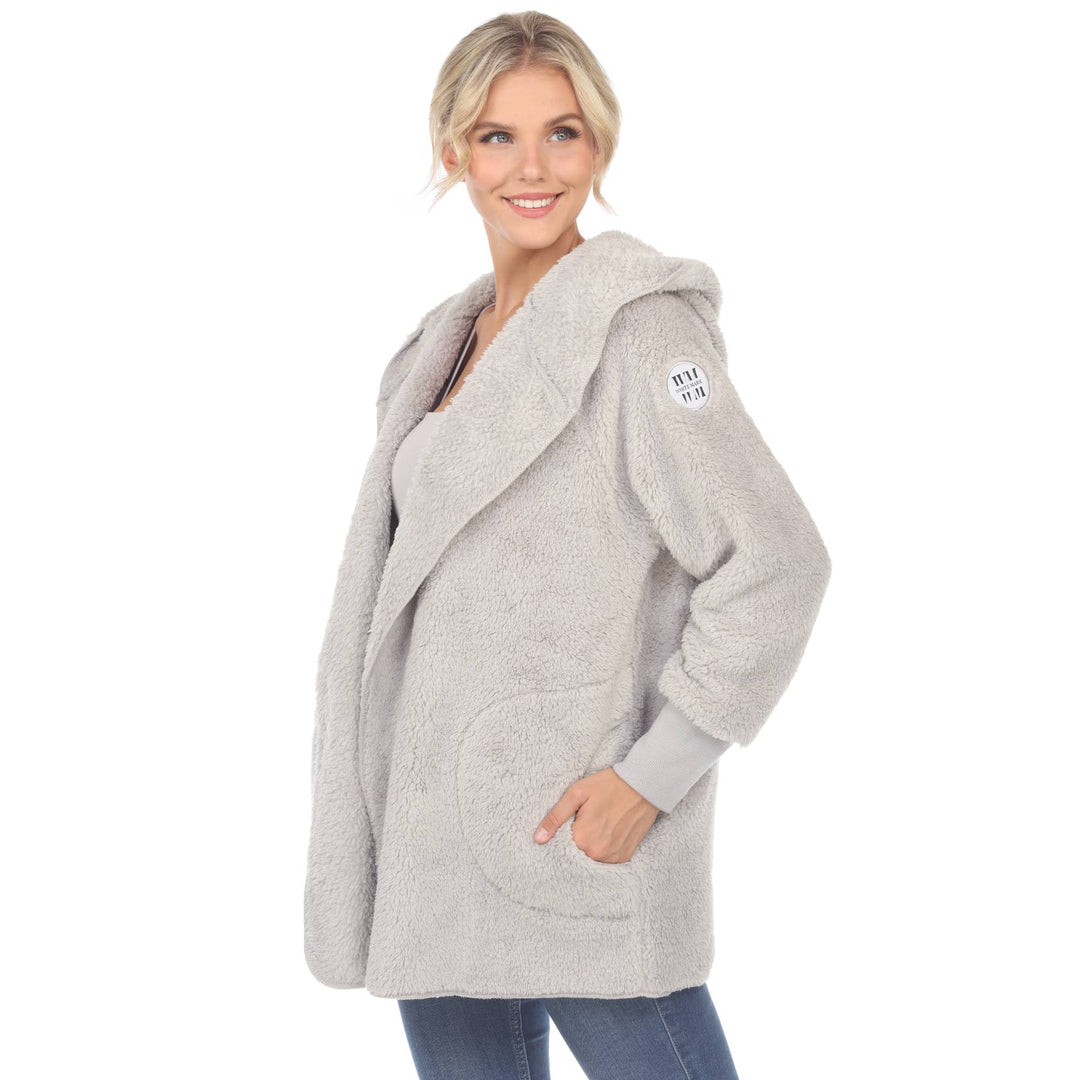 Plush Hooded Cardigan with Pockets: Purple / L/XL