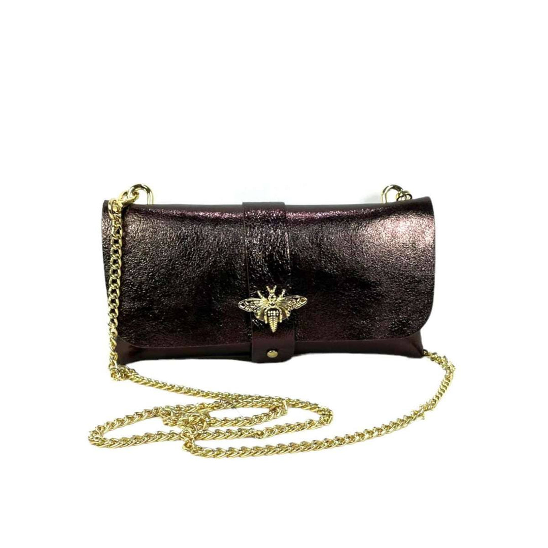 Leather Party Bag with Chain: Bottle Green
