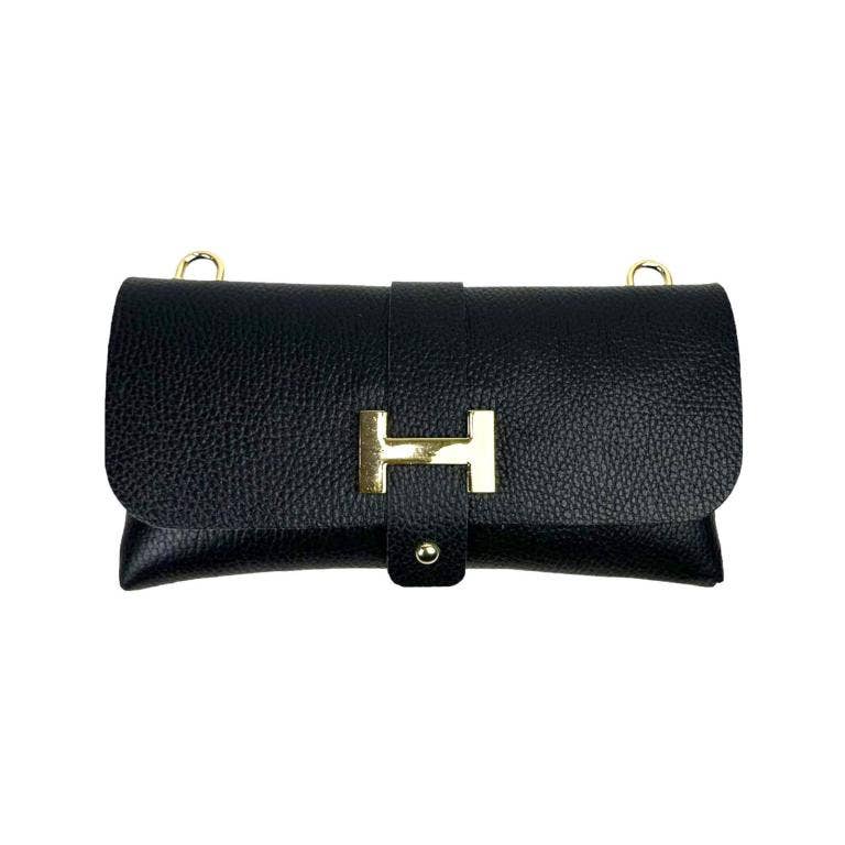 Leather Bag with Chain Handle : Brown
