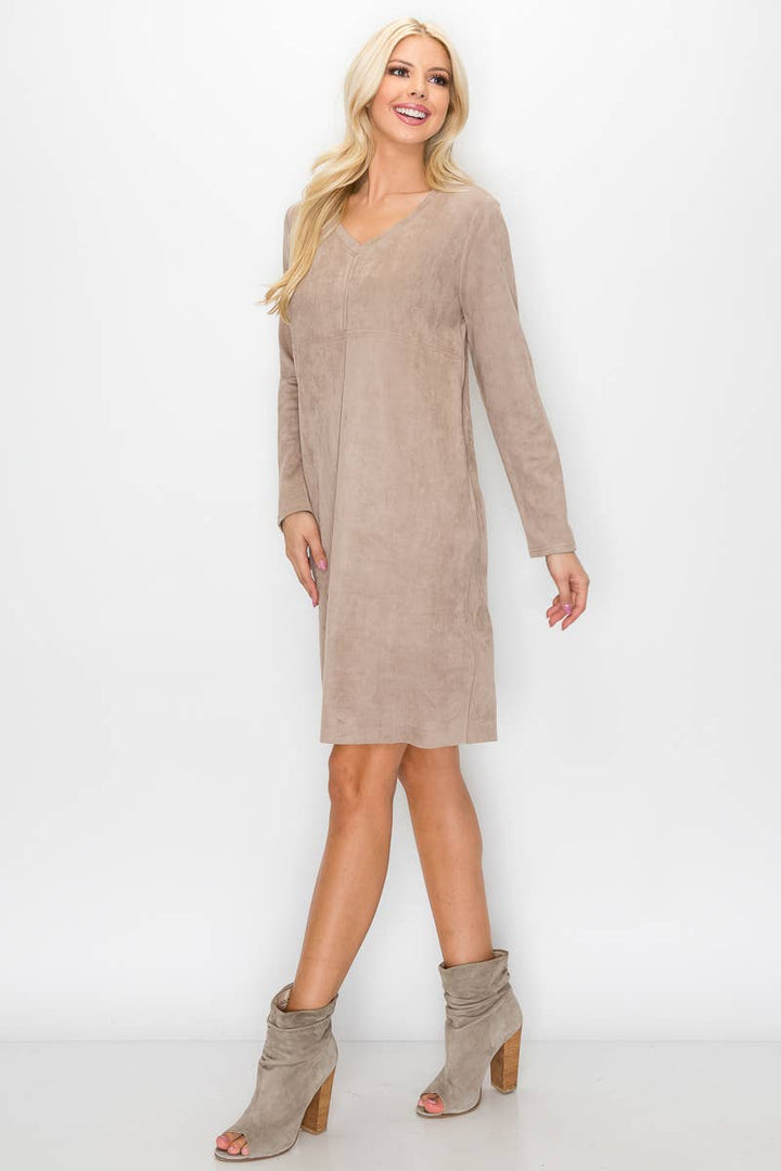 Aurora  V-Neck Suede Dress: TEAL / M / 2059V