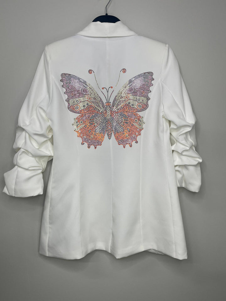 Blazer, Ruched White, Butterfly: Large