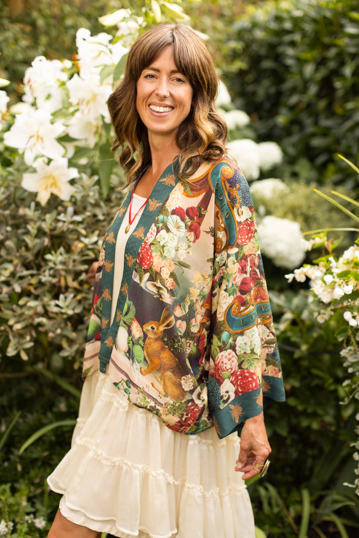 Cropped Kimono w/ Rabbits and Bees