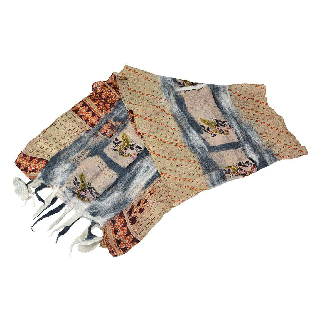 Grey & White Felt Scarves with Flower Hanging
