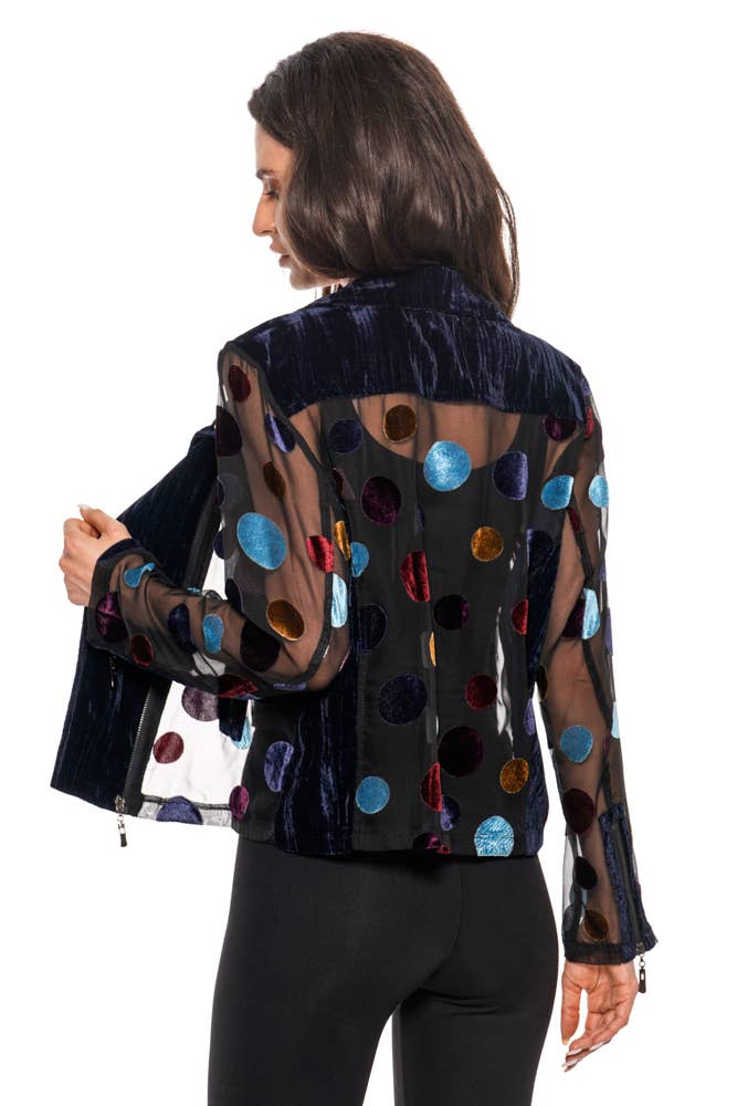 Velvet Polka Dot Mesh Moto Jacket: XL