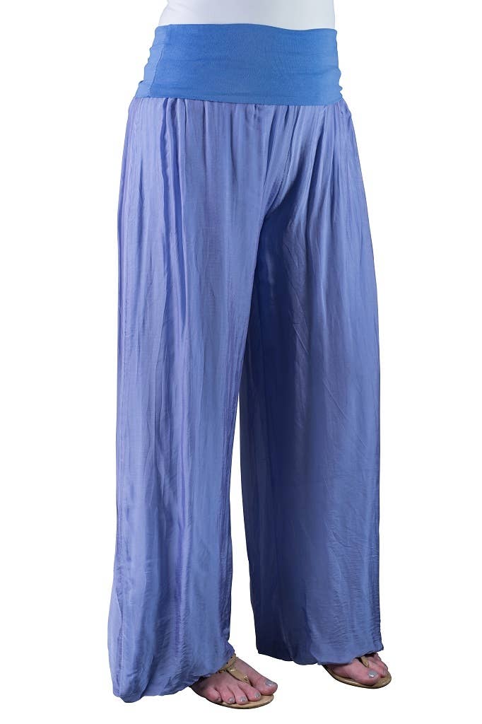Foldover Waist Silk Pant (PL203):Navy