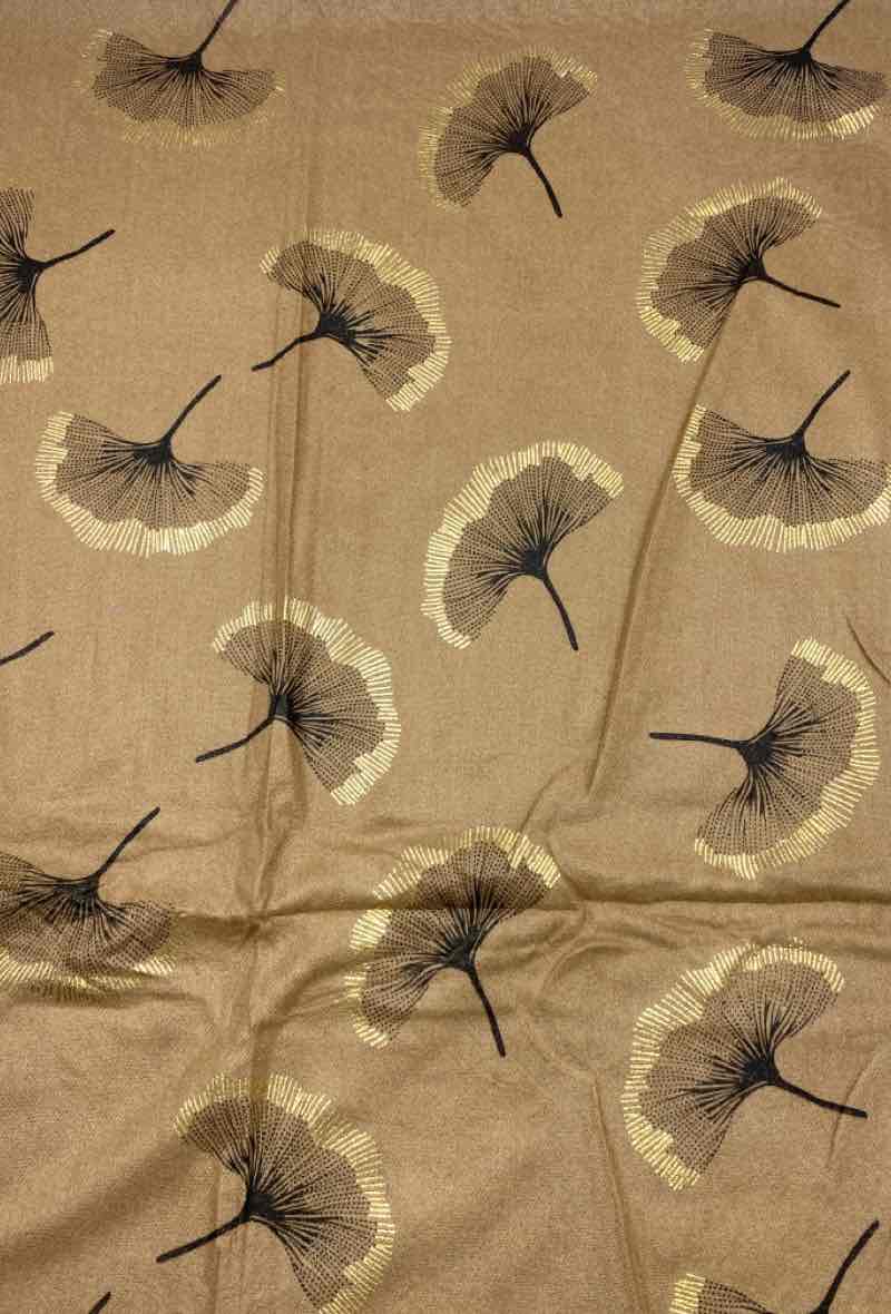 Gingko Leaf Pattern Soft Scarf: Ecru