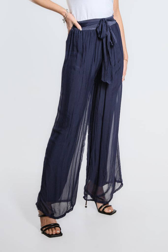 Wrap Front Silk Pant (PL214):Black