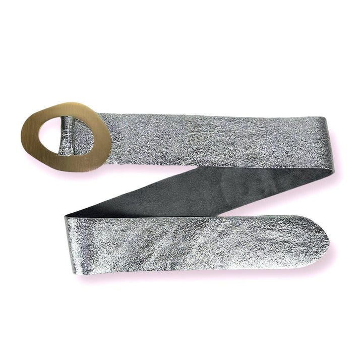 Metallic Leather Suede Belt : Olive green