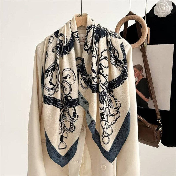 Floral Print Silk Scarf - Stylish And Versatile: BLUE