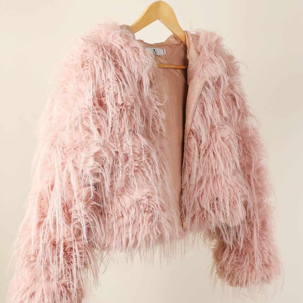 Faux Fur  ZIP JKT: Taupe / S/M