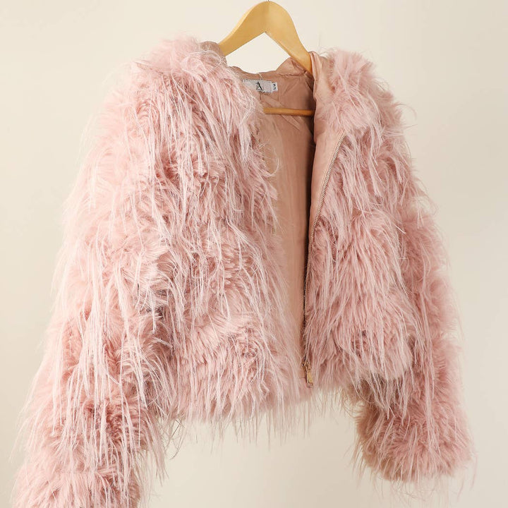 Faux Fur  ZIP JKT: Taupe / S/M