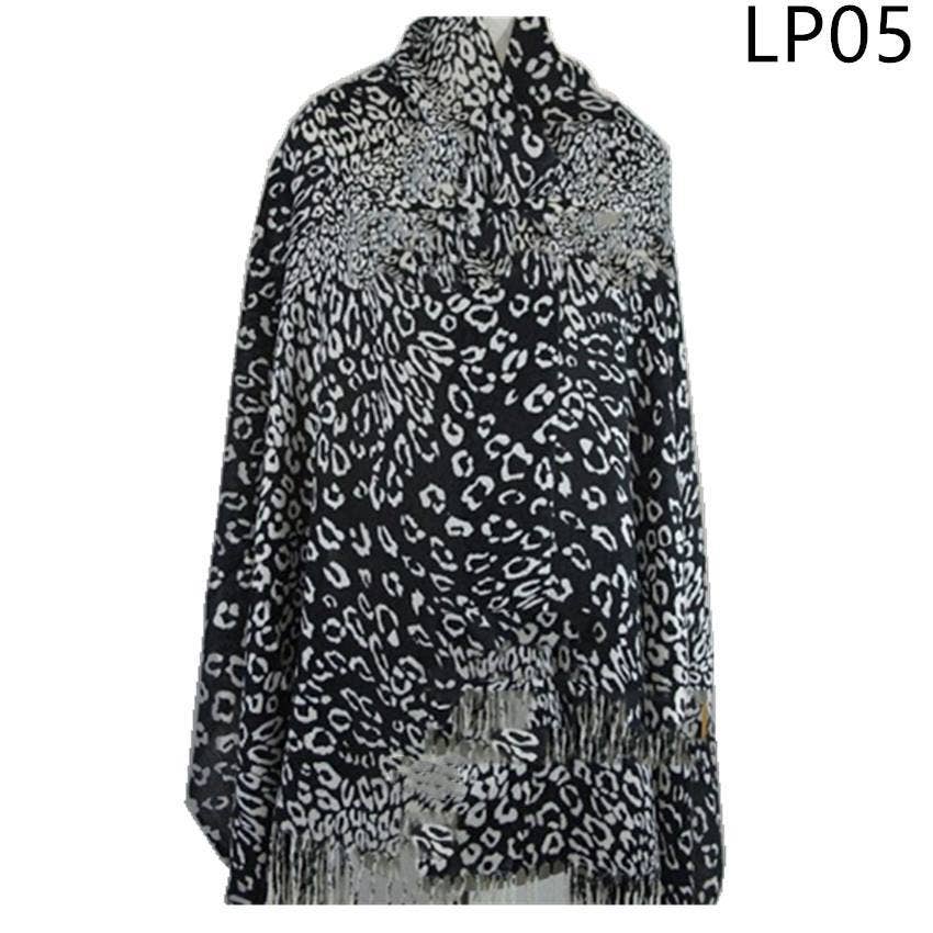 Black Leopard Print Pashmina with Fringe