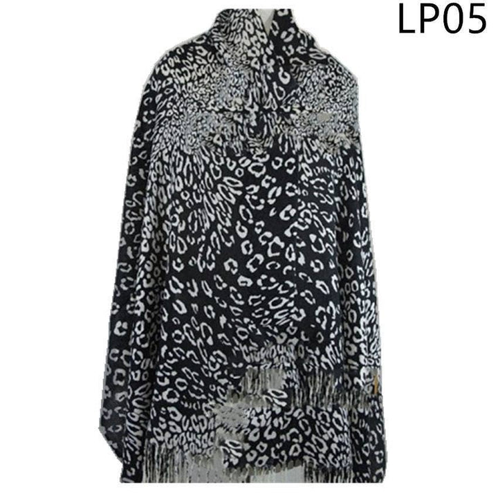 Black Leopard Print Pashmina with Fringe