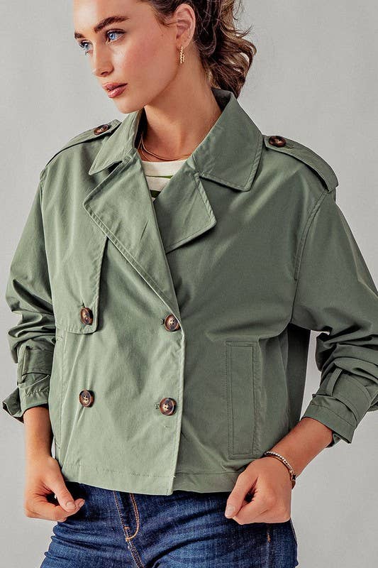 DOUBLE BREASTED CROPPED JACKET: CAMEL