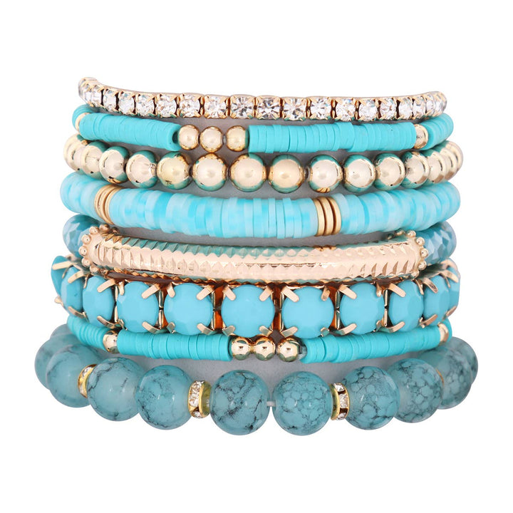 MIX BEAD CHARM STRETCH BRACELET: WHITE