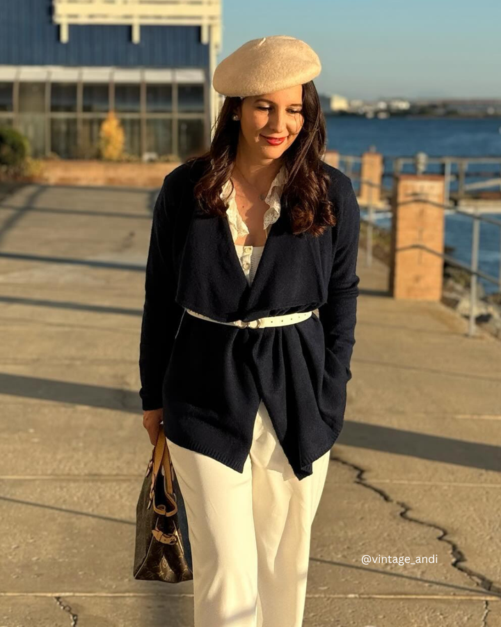 Draped Sweater Cardigan MK8218: NAVY / S