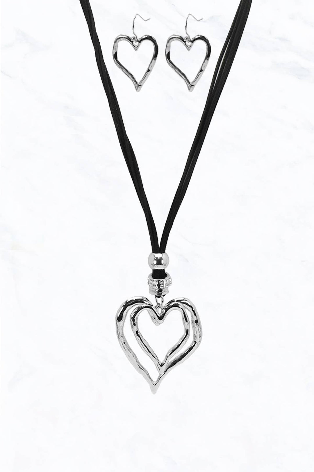 Double Heart  Necklace Grey Silver