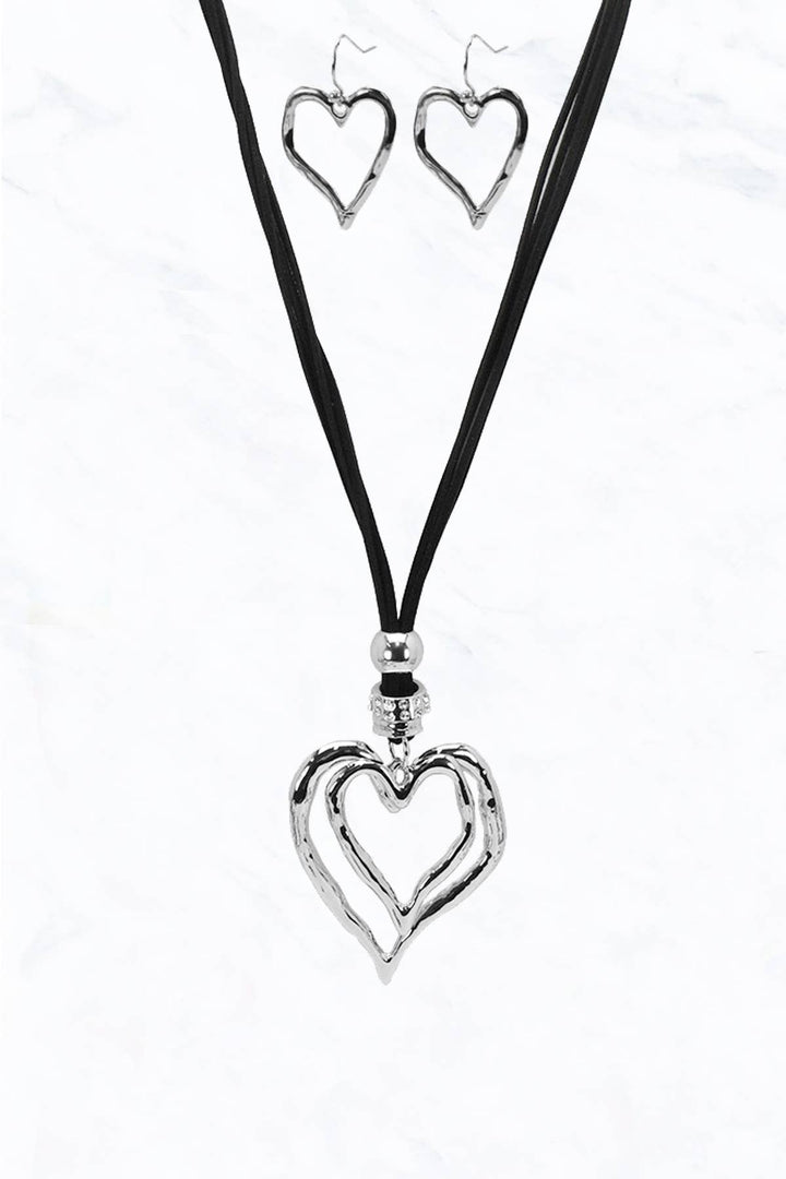 Double Heart  Necklace Grey Silver