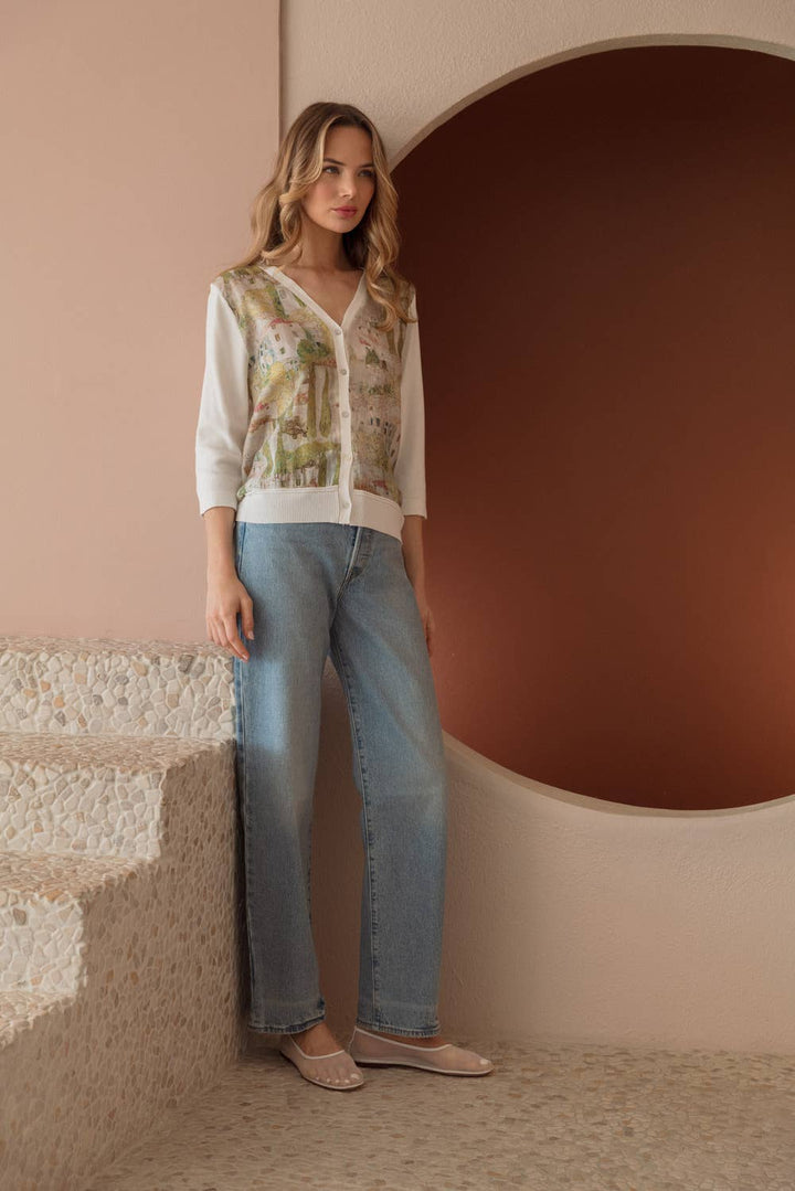 Knitted Print Cardigan: White / XL