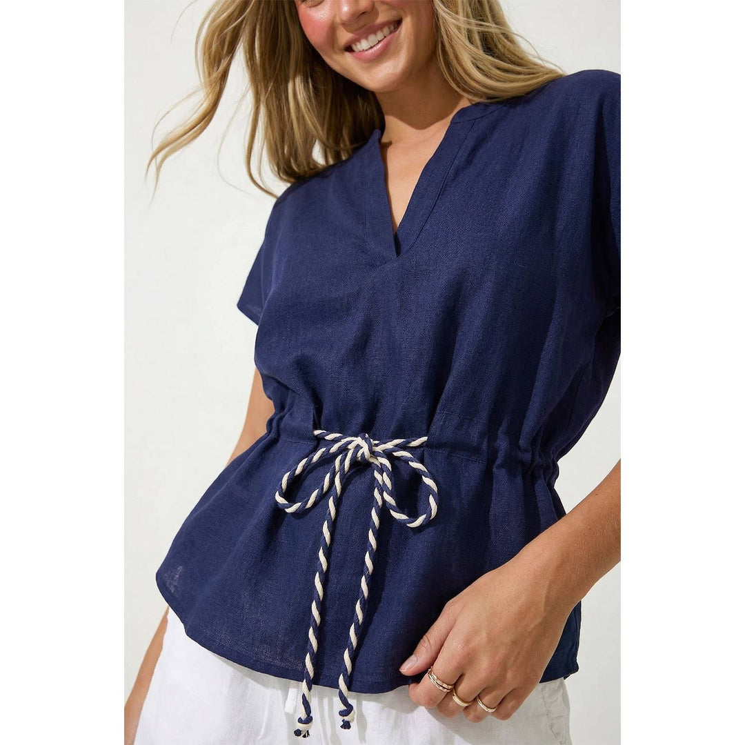 Rope Tie Waist Top: Taupe / L