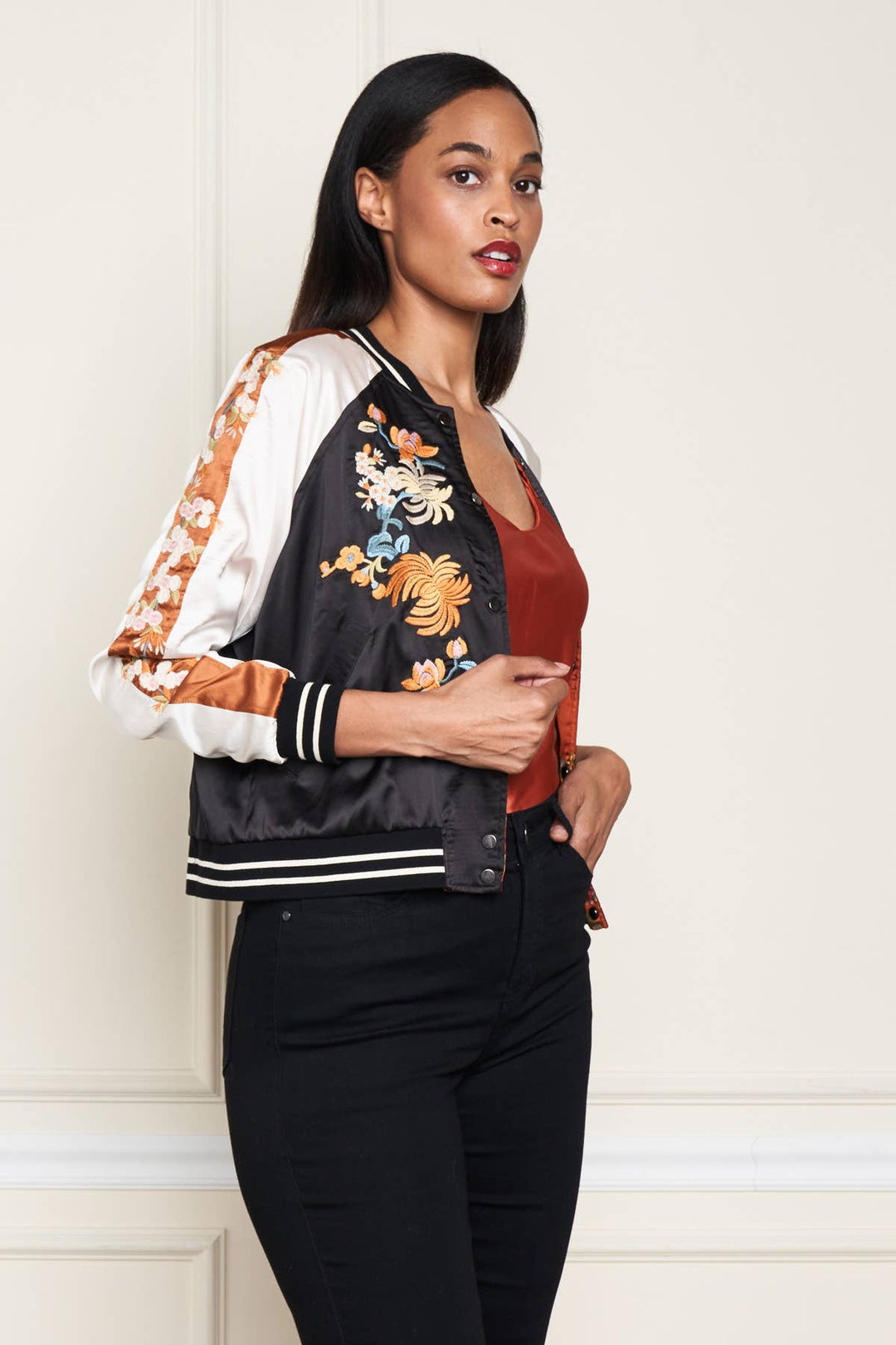 Reversible Satin Rust Jkt: Blk/ XL