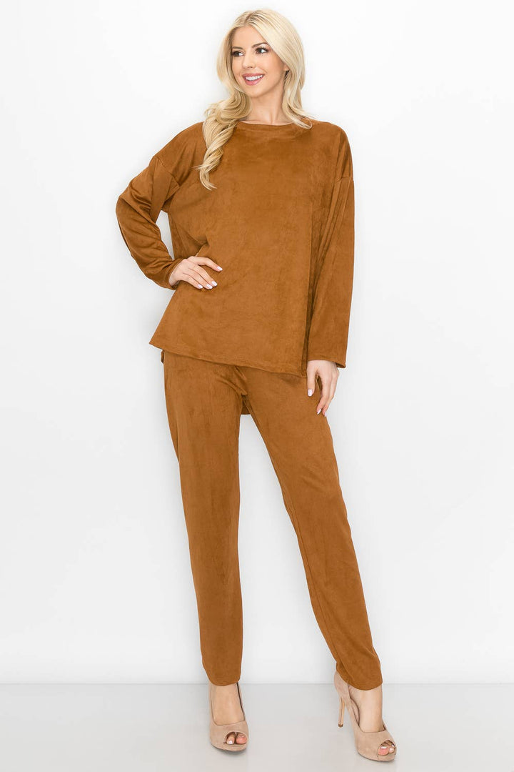 Annelise Stretch Suede Pant: Umber / S / A5499