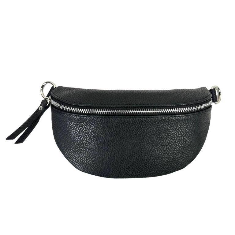 Italian Leather Waist Bag with Zipper: Taupe