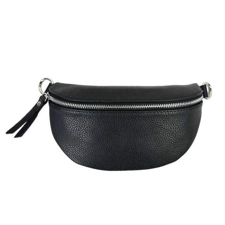Italian Leather Waist Bag with Zipper: Taupe