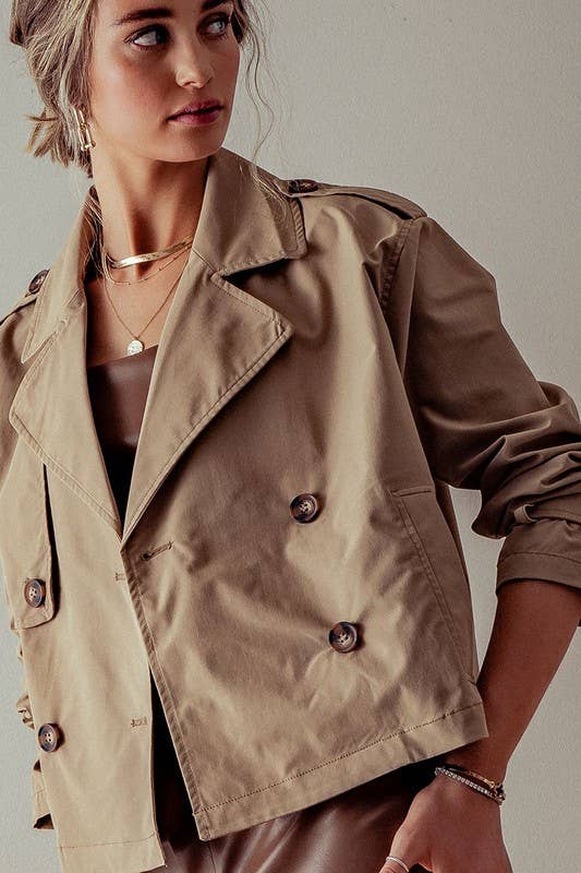 DOUBLE BREASTED CROPPED JACKET: CAMEL