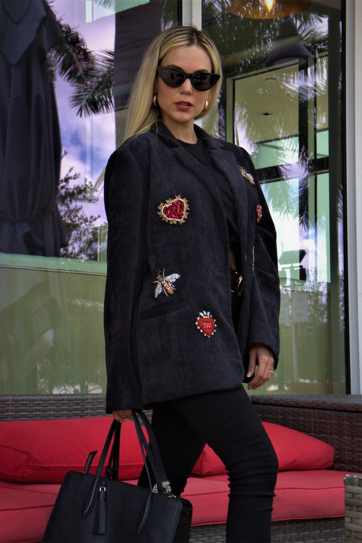 Beaded Hearts Corduroy Blazer: XLARGE