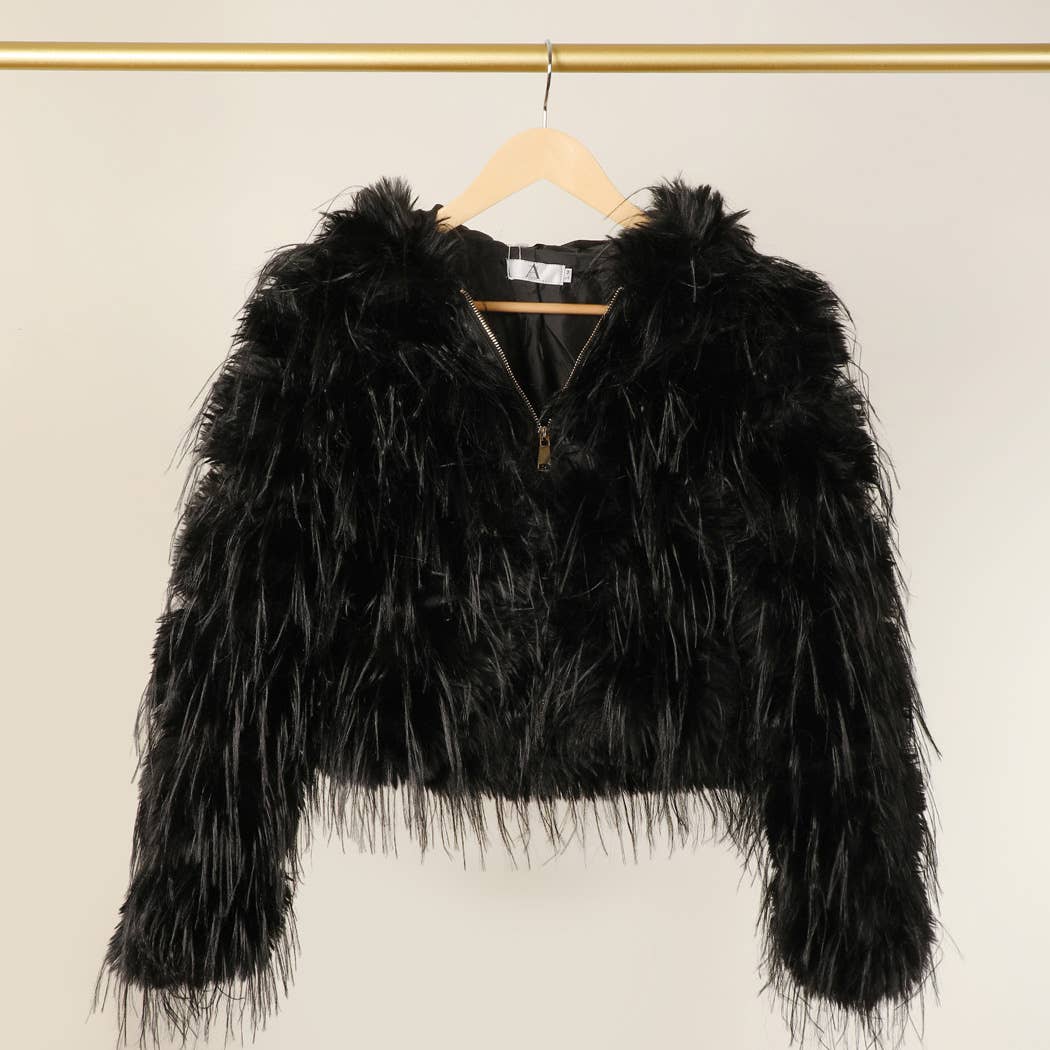 Faux Fur Zip Jacket: Beige / L/XL