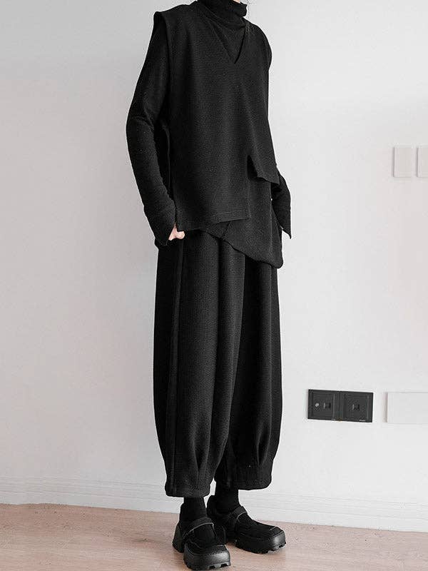 Asymmetric V-Neck Vest: BLACK / One_size