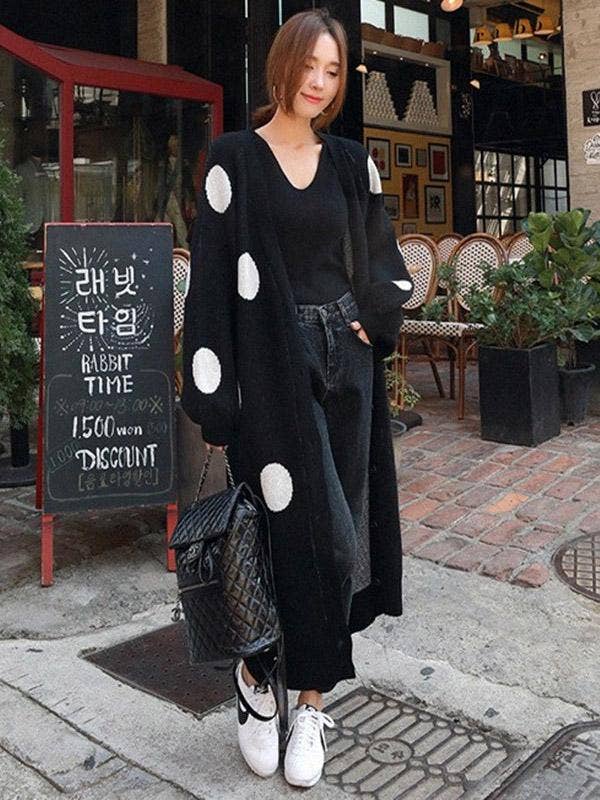 Loose Polka-dot Printed Long Cover-up: GRAY / FREE SIZE