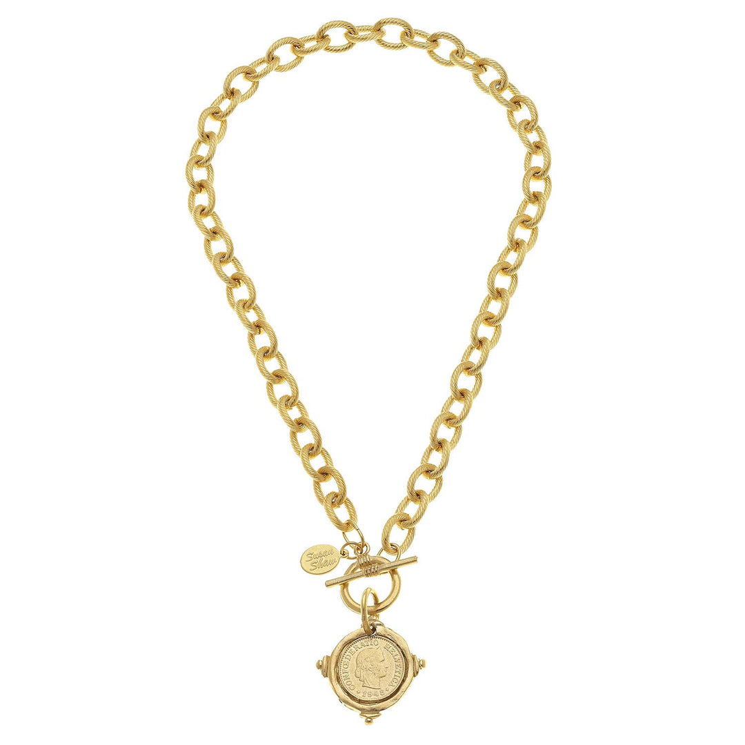 Handcast Gold Coin Front Toggle Necklace